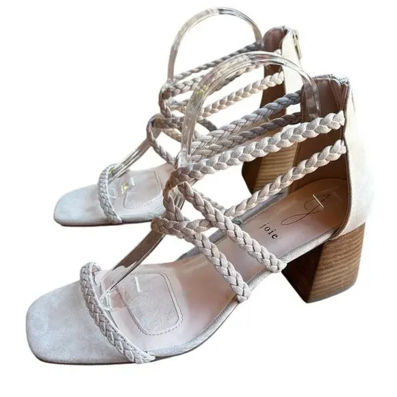 Joie Felina Braided Strap Square Toe Sandals w Block Heels, Zip Closures sz 9.5 - Picture 2 of 13